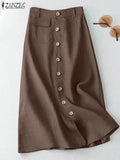 Women's Button 2-5XL Fashion Designer A-line Midi Skirts (Plus Size)-Women's Fashion Designer Plus Size Skirts-Brown-Women&#x27;s fashion designer plus size clothes