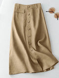 Women's Button 2-5XL Fashion Designer A-line Midi Skirts (Plus Size)-Women's Fashion Designer Plus Size Skirts-Khaki-Women&#x27;s fashion designer plus size clothes
