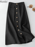 Women's Button 2-5XL Fashion Designer A-line Midi Skirts (Plus Size)