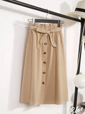 Women's Button High Waist Fashion Designer A-Line Skirts (Midi)-Women's Fashion Designer Skirts-International Women's Clothing