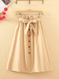 Women's Button High Waist Fashion Designer A-Line Skirts (Midi)