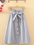 Women's Button High Waist Fashion Designer A-Line Skirts (Midi)-Women's Fashion Designer Skirts-International Women's Clothing