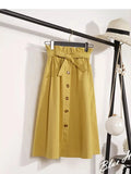 Women's Button High Waist Fashion Designer A-Line Skirts (Midi)