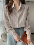 Women's Button Lapel Shirt Fashion Designer Long-Sleeve Tops (Plus Size)