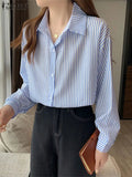 Women's Button Lapel Shirt Fashion Designer Long-Sleeve Tops (Plus Size)