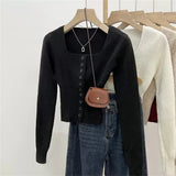 Women's Button-up Tops Fashion Designer Knitted Square Collar Cardigans