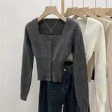Women's Button-up Tops Fashion Designer Knitted Square Collar Cardigans
