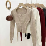 Women's Button-up Tops Fashion Designer Knitted Square Collar Cardigans