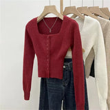 Women's Button-up Tops Fashion Designer Knitted Square Collar Cardigans