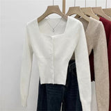 Women's Button-up Tops Fashion Designer Knitted Square Collar Cardigans