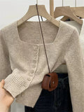 Women's Button-up Tops Fashion Designer Knitted Square Collar Cardigans