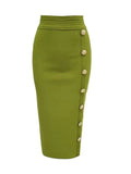 Women's Button XS-2XL Bodycon Fashion Designer Skirts (Long)-Women's Fashion Designer Skirts-Army Green-Women&#x27;s fashion designer plus size clothes