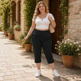 Women's Capri 2-8XL Fashion Designer Elastic Waist Pants (Plus Size)