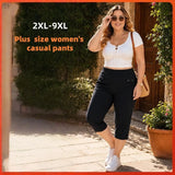 Women's Capri 2-8XL Fashion Designer Elastic Waist Pants (Plus Size)