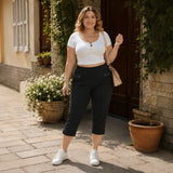 Women's Capri 2-8XL Fashion Designer Elastic Waist Pants (Plus Size)