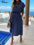 Women's Cargo Button Up High Waist Fashion Designer Midi Dresses (Plus Size)