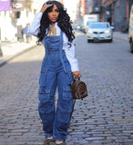 Women's Cargo Denim S-2XL Fashion Designer Jumpsuits-Women's Fashion Designer Rompers / Jumpsuits-Blue-Women&#x27;s fashion designer plus size clothes