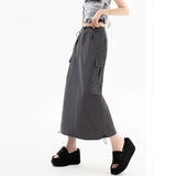 Women's Cargo Draw String High Waist Fashion Designer Skirts (Midi)