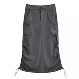 Women's Cargo Drawstring High Waist Fashion Designer Skirts (Midi)