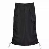 Women's Cargo Drawstring High Waist Fashion Designer Skirts (Midi)