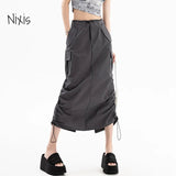 Women's Cargo Drawstring High Waist Fashion Designer Skirts (Midi)