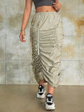 Women's Cargo Drawstring Ruched Fashion Designer Skirts (Midi)