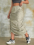 Women's Cargo Drawstring Ruched Fashion Designer Skirts (Midi)