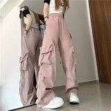 Women's Cargo Wide Leg S-3XL High Waist Fashion Designer Pants-Women's Fashion Designer Leggings / Pants-Pink-Women&#x27;s fashion designer plus size clothes