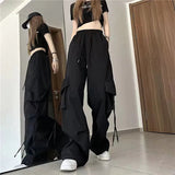 Women's Cargo Wide Leg S-3XL High Waist Fashion Designer Pants-Women's Fashion Designer Leggings / Pants-Black-Women&#x27;s fashion designer plus size clothes