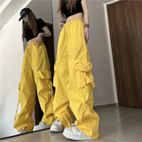 Women's Cargo Wide Leg S-3XL High Waist Fashion Designer Pants-Women's Fashion Designer Leggings / Pants-Yellow-Women&#x27;s fashion designer plus size clothes