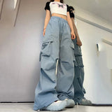 Women's Cargo Wide Leg S-3XL High Waist Fashion Designer Pants-Women's Fashion Designer Leggings / Pants-Blue-Women&#x27;s fashion designer plus size clothes