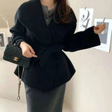 Women's Cashmere Lapel Fashion Designer Woolen Office Jackets-Women's Fashion Designer Jackets-International Women's Clothing