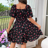Women's Cherry Corset 1-5XL Fashion Designer Short Dresses (Plus Size)-Women's Fashion Designer Plus Size Dresses-International Women's Clothing
