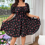 Women's Cherry Corset 1-5XL Fashion Designer Short Dresses (Plus Size)-Women's Fashion Designer Plus Size Dresses-International Women's Clothing