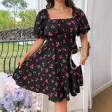 Women's Cherry Corset 1-5XL Fashion Designer Short Dresses (Plus Size)-Women's Fashion Designer Plus Size Dresses-International Women's Clothing
