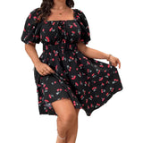 Women's Cherry Corset 1-5XL Fashion Designer Short Dresses (Plus Size)-Women's Fashion Designer Plus Size Dresses-International Women's Clothing