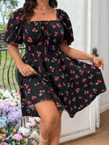 Women's Cherry Corset 1-5XL Fashion Designer Short Dresses (Plus Size)-Women's Fashion Designer Plus Size Dresses-International Women's Clothing