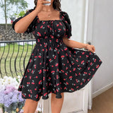 Women's Cherry Corset 1-5XL Fashion Designer Short Dresses (Plus Size)-Women's Fashion Designer Plus Size Dresses-International Women's Clothing