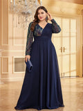 Women's Chiffon 2-4XL Fashion Designer Sequin Evening Long Dresses (Plus Size)