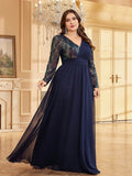 Women's Chiffon 2-4XL Fashion Designer Sequin Evening Long Dresses (Plus Size)