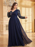 Women's Chiffon 2-4XL Fashion Designer Sequin Evening Long Dresses (Plus Size)