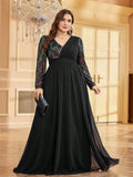 Women's Chiffon 2-4XL Fashion Designer Sequin Evening Long Dresses (Plus Size)