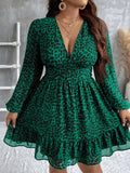 Women's Chiffon 2-5XL Fashion Designer Leopard Short Dresses (Plus Size)-Women's Fashion Designer Plus Size Dresses-Green-Women&#x27;s fashion designer plus size clothes