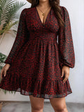 Women's Chiffon 2-5XL Fashion Designer Leopard Short Dresses (Plus Size)-Women's Fashion Designer Plus Size Dresses-Red-Women&#x27;s fashion designer plus size clothes