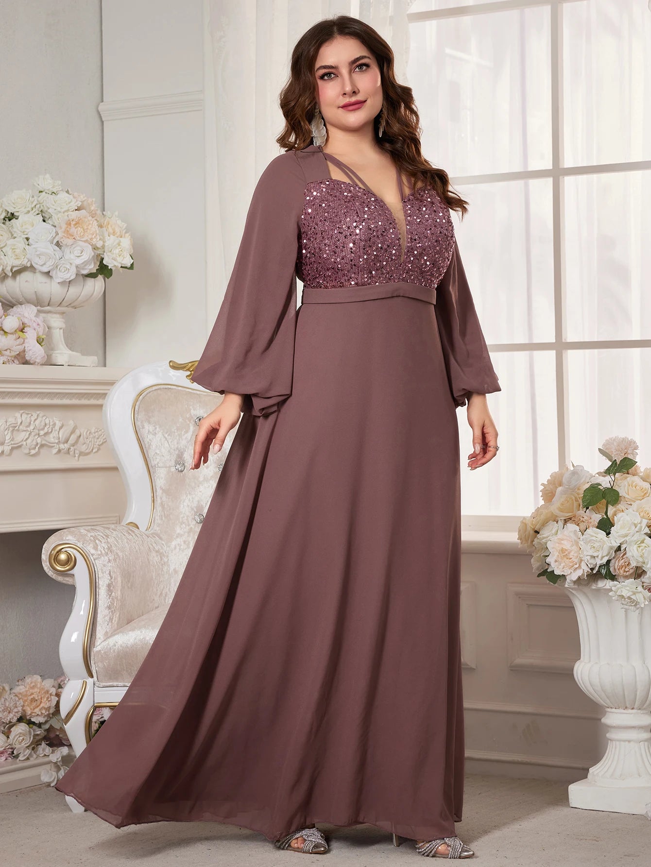 Women's Chiffon 2-5XL Fashion Designer Sequin Long Dresses (Plus Size) International Women's Clothing Women's Chiffon 2-5XL Fashion Designer Sequin Long Dresses (Plus Size) International Women's Clothing