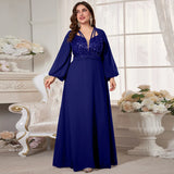 Women's Chiffon 2-5XL Fashion Designer Sequin Long Dresses (Plus Size)-Women's Fashion Designer Plus Size Dresses-Royal Blue-Women&#x27;s fashion designer plus size clothes