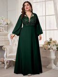 Women's Chiffon 2-5XL Fashion Designer Sequin Long Dresses (Plus Size)-Women's Fashion Designer Plus Size Dresses-Dark Green-Women&#x27;s fashion designer plus size clothes