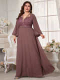 Women's Chiffon 2-5XL Fashion Designer Sequin Long Dresses (Plus Size)-Women's Fashion Designer Plus Size Dresses-Dusty Pink-Women&#x27;s fashion designer plus size clothes