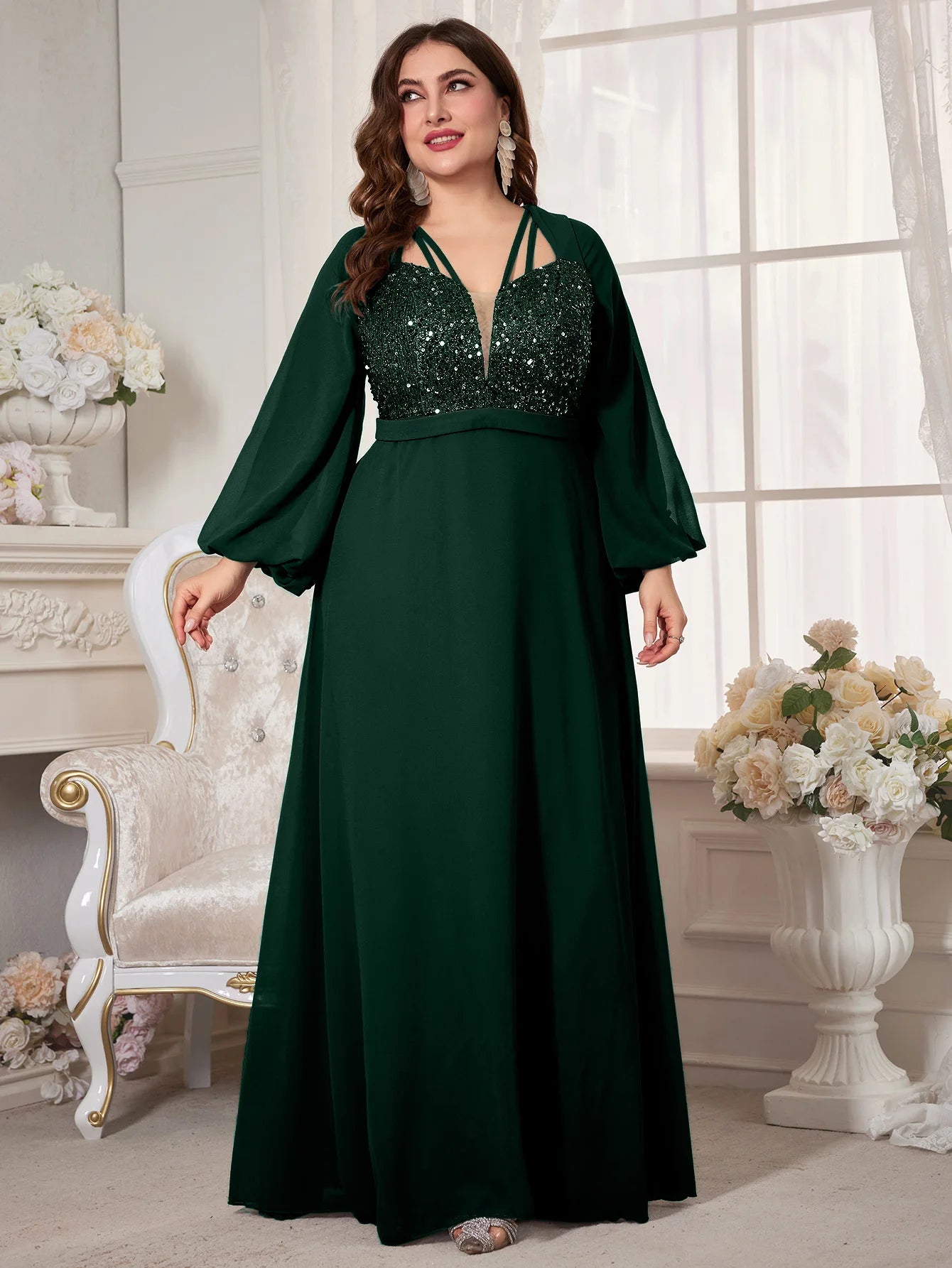 Women's Chiffon 2-5XL Fashion Designer Sequin Long Dresses (Plus Size) International Women's Clothing Women's Chiffon 2-5XL Fashion Designer Sequin Long Dresses (Plus Size) International Women's Clothing