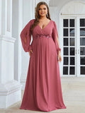 Women's Chiffon Loose Fashion Designer Puff Sleeve Long Dresses (Plus Size)